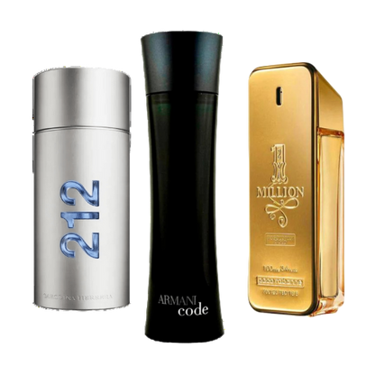 Conjunto de 3 perfumes 212 Men NYC, Paco Rabanne One Million, Armani Code Homme 100ml